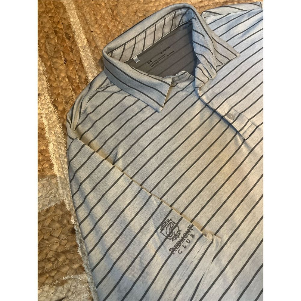 Under Armour‎ Mens XL HeatGear Striped Polo Shirt Grey Piedmont Club Golf Loose